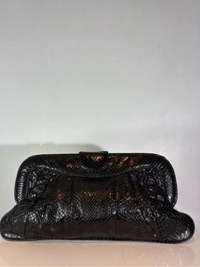 Vintage Saks Fifth Avenue Snakeskin Clutch Chain Bag Black Convertible